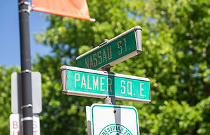 At the corner of Nassau St & Palmer St in downtown Princeton, NJ