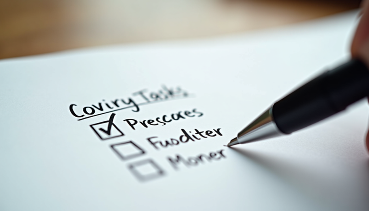 Close-up of a checklist with moving tasks written and a pen resting on it