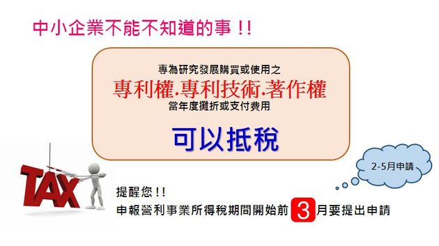 第100期 "中小企業不能不知道的事" 專利權、專利技術、著作權可以抵稅