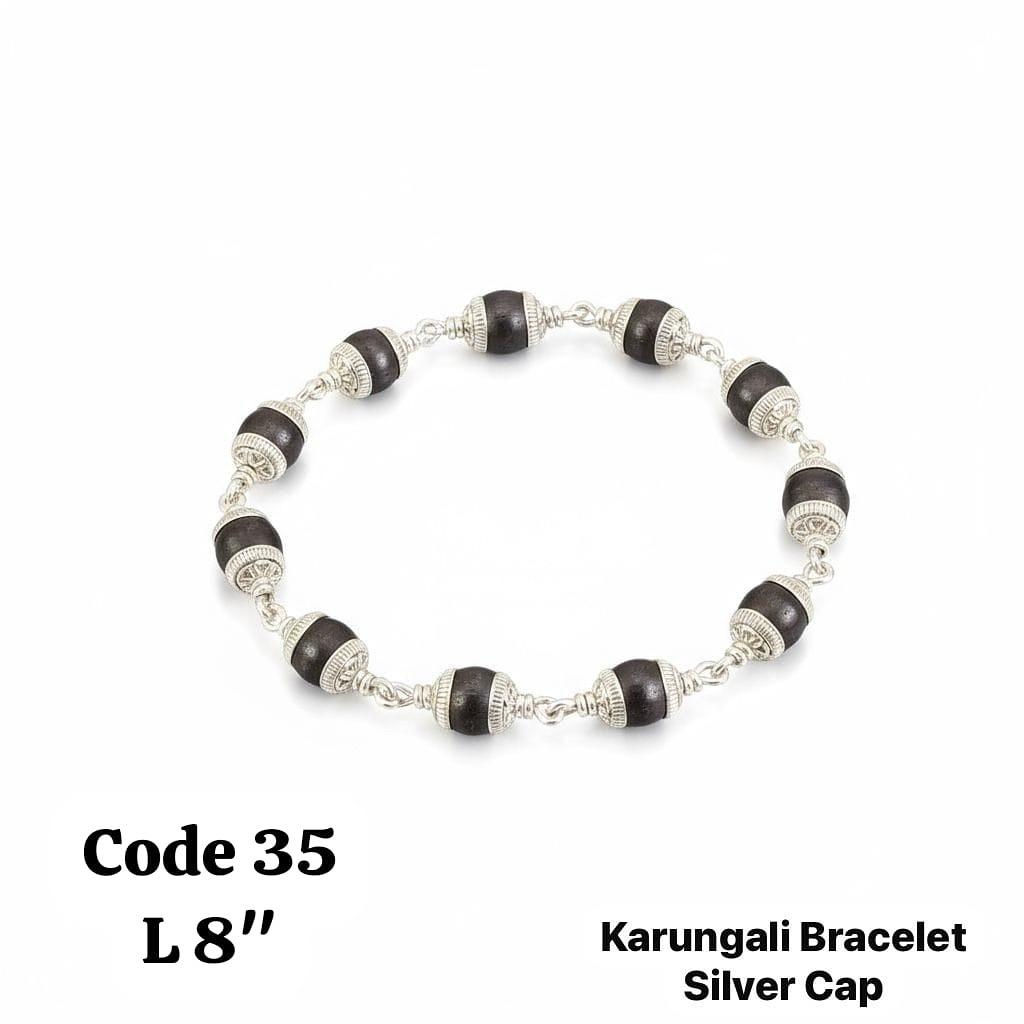 Silver Karungali Bracelet With Cap - Prasiddh Idols Presents Silver BraceBracele