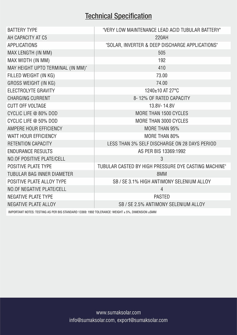 Thumbnail: Su-mak C5 Tall Tabular Battery 100AH, 150AH, 200AH, 220AH, 250AH