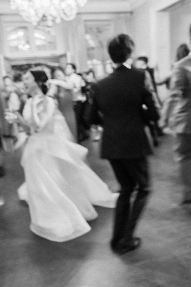 An artistic blurry photo of a couple dancing at their reception at Graydon Hall Manor