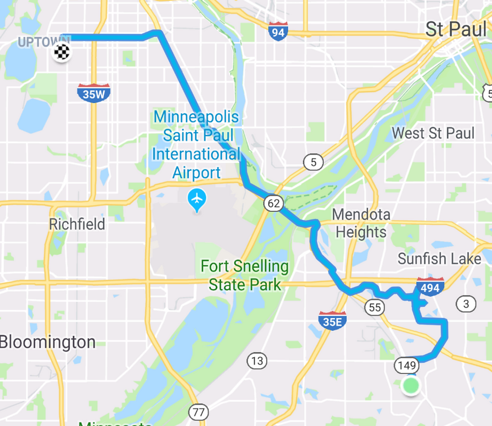 My route home from work, including going by Ames Crossing Road