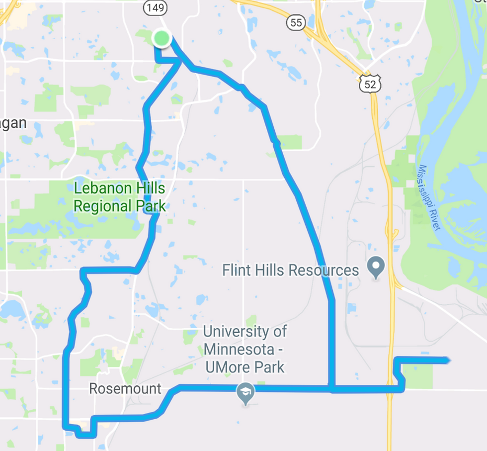 Map of route from work to 140th Street Marsh and then to Claret Park and than back to work