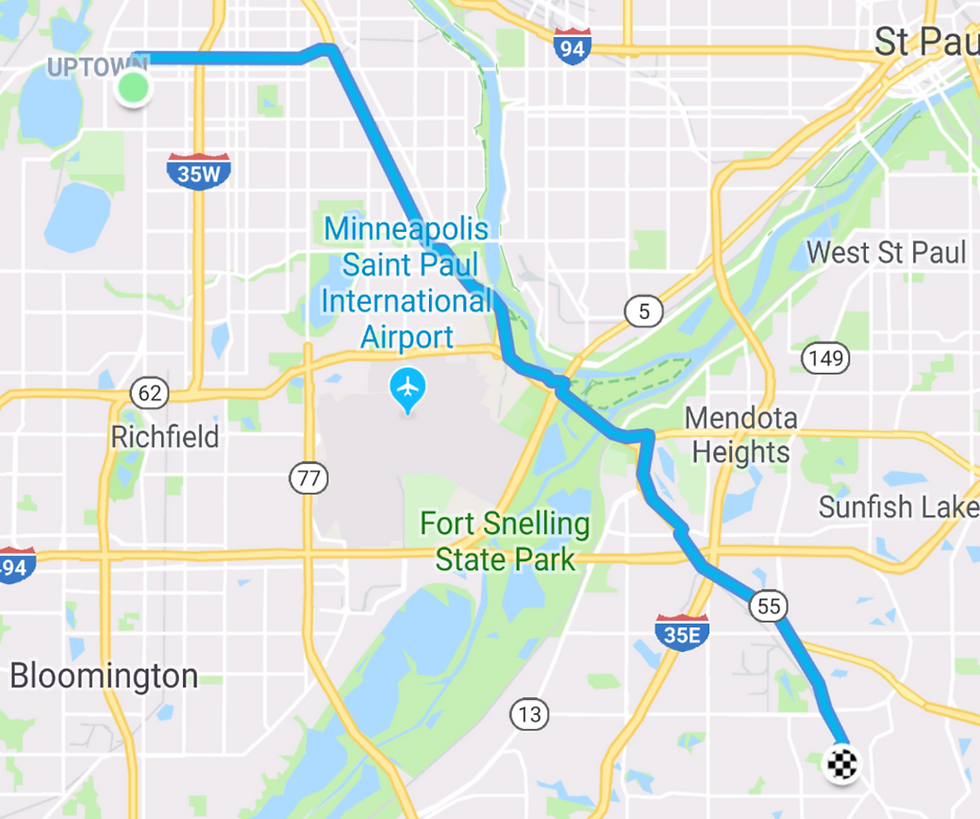 My way to work by the most direct route