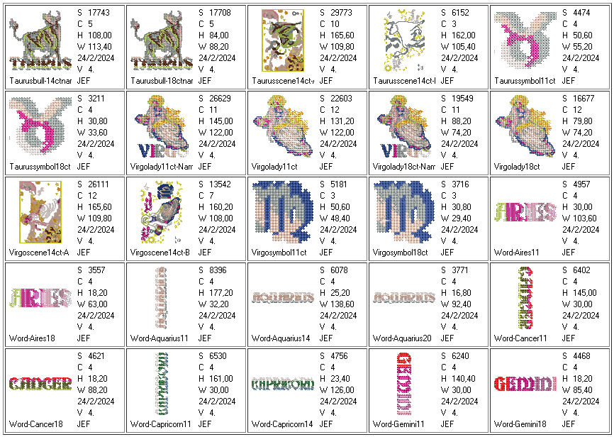 Miniatura: Signos del Zodíaco Punto Cruz 100 ud.