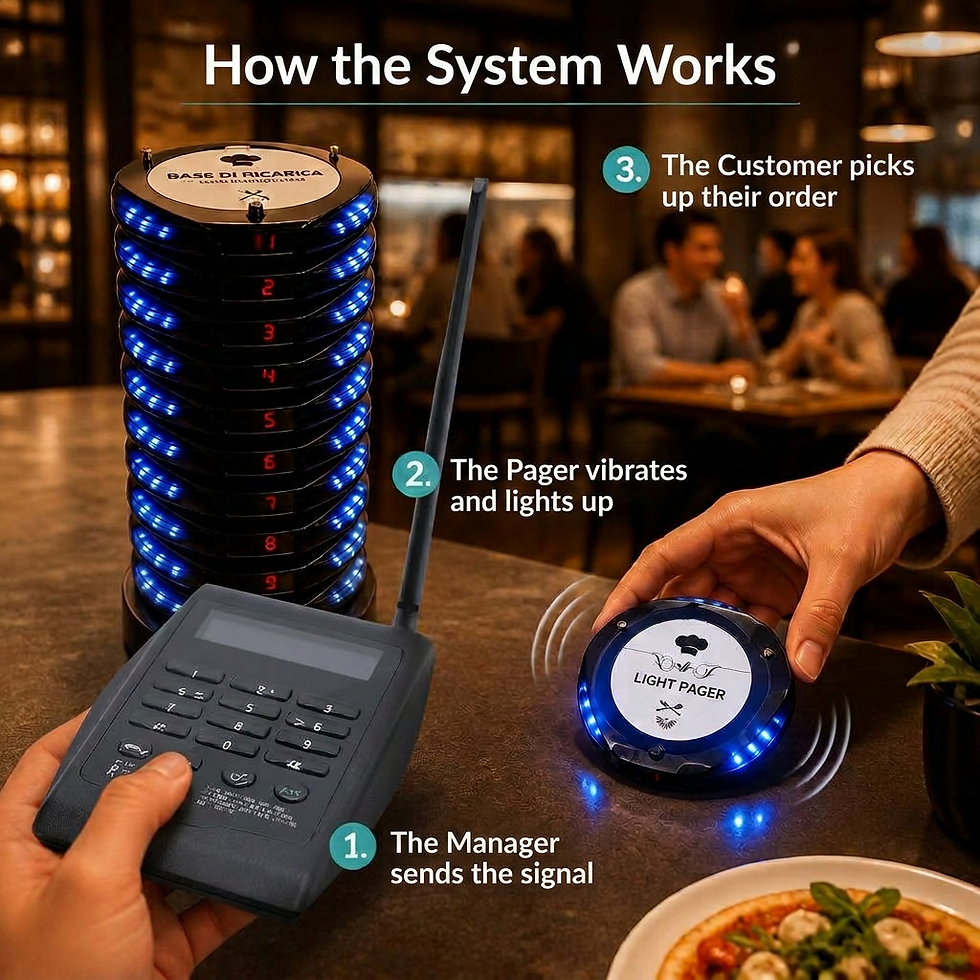 GP-02 customer paging system used in a restaurant service area