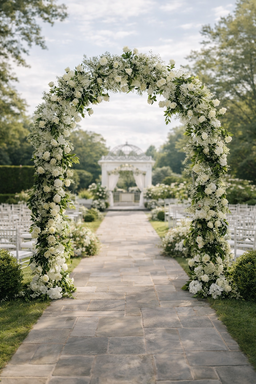 floral wedding arch installation by Pop Luxe Balloons in New Jersey