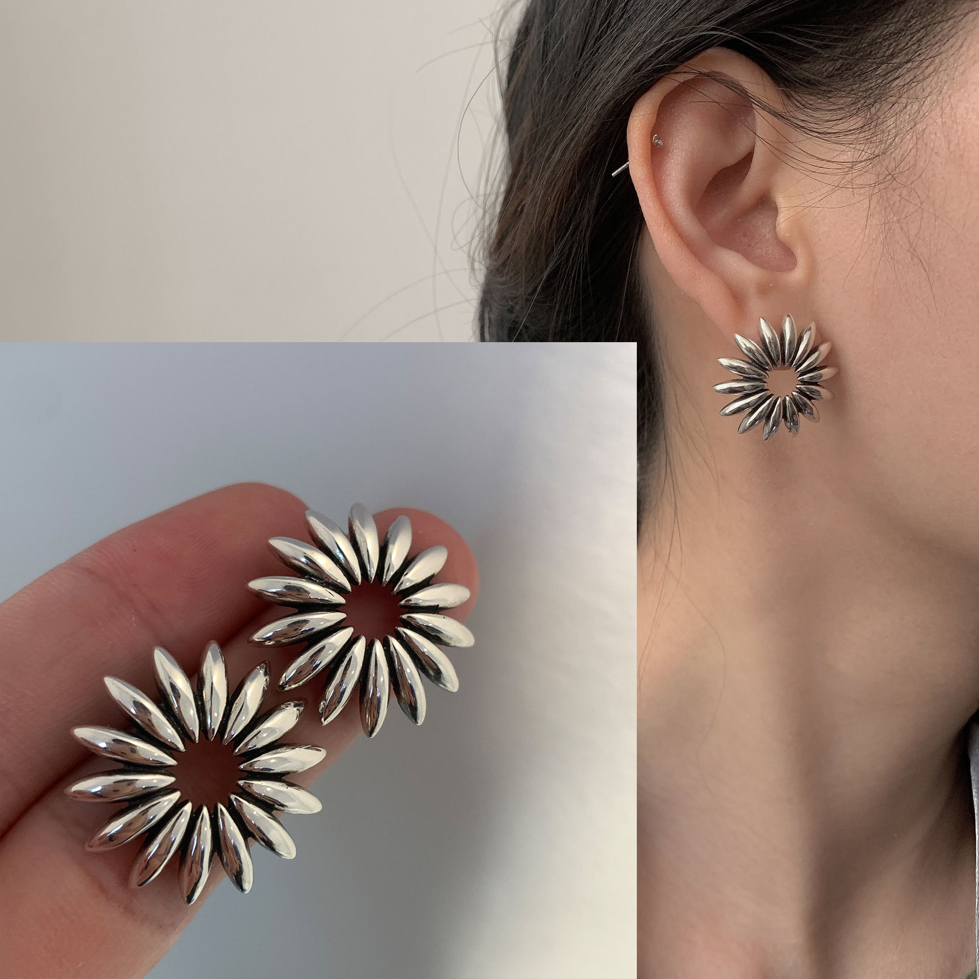 Antique Sunflower Stud Earrings