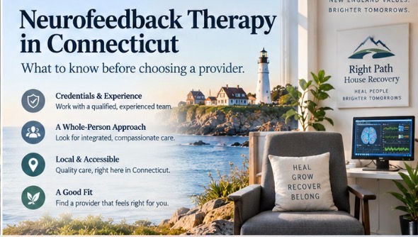 person receiving neurofeedback therapy in Connecticut with EEG sensors and brainwave monitoring as part of recovery support