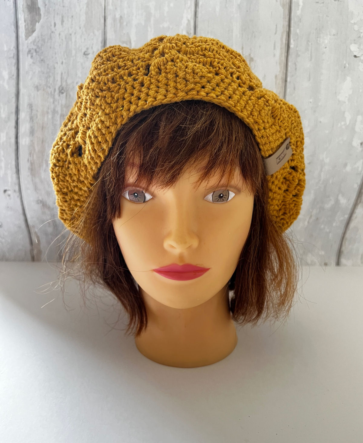 Mustard Cotton Oversized Beret - Front View
