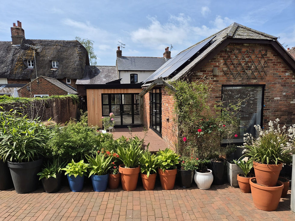 Bespoke Home Extension with larch cladding and black framed georgian style windows