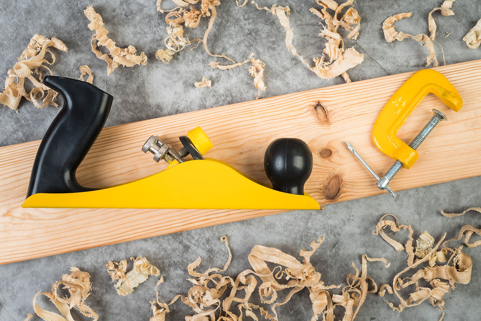 Bespoke Carpentry, tools of the trade, including clamps and a plane