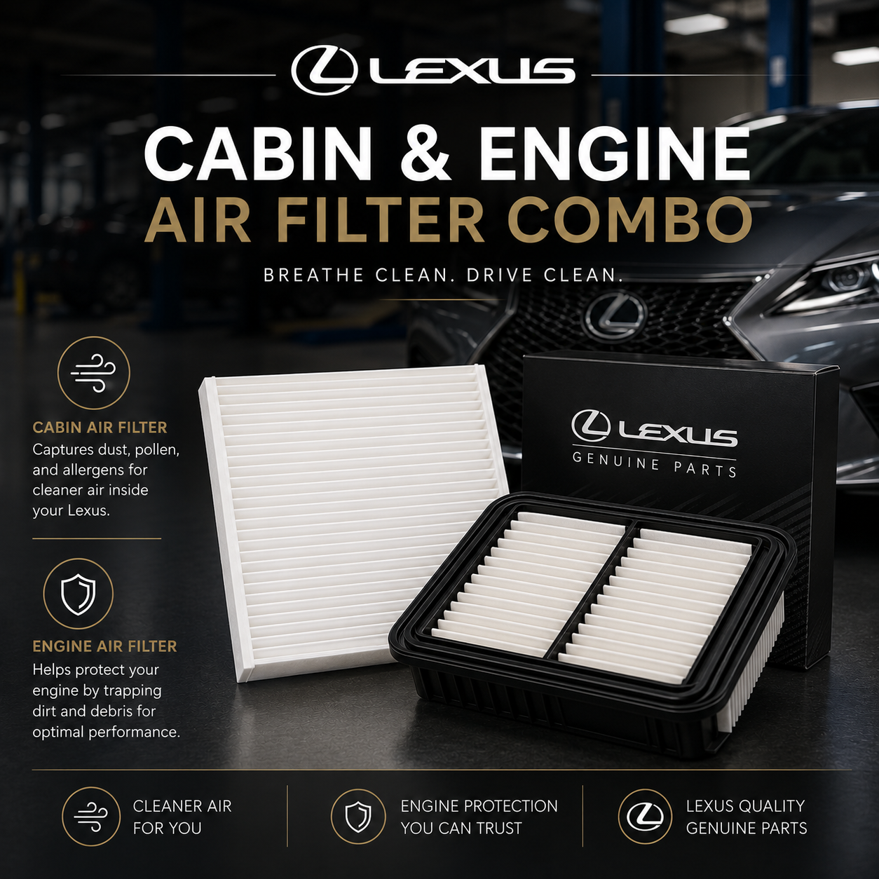 Lexus Cabin & Engine Air Filter Replacement Combo