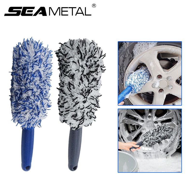 SEAMETAL Car Wheel Tire Rim Cleaning Brush Portable Plush Car Wheel Hub Brush Wa