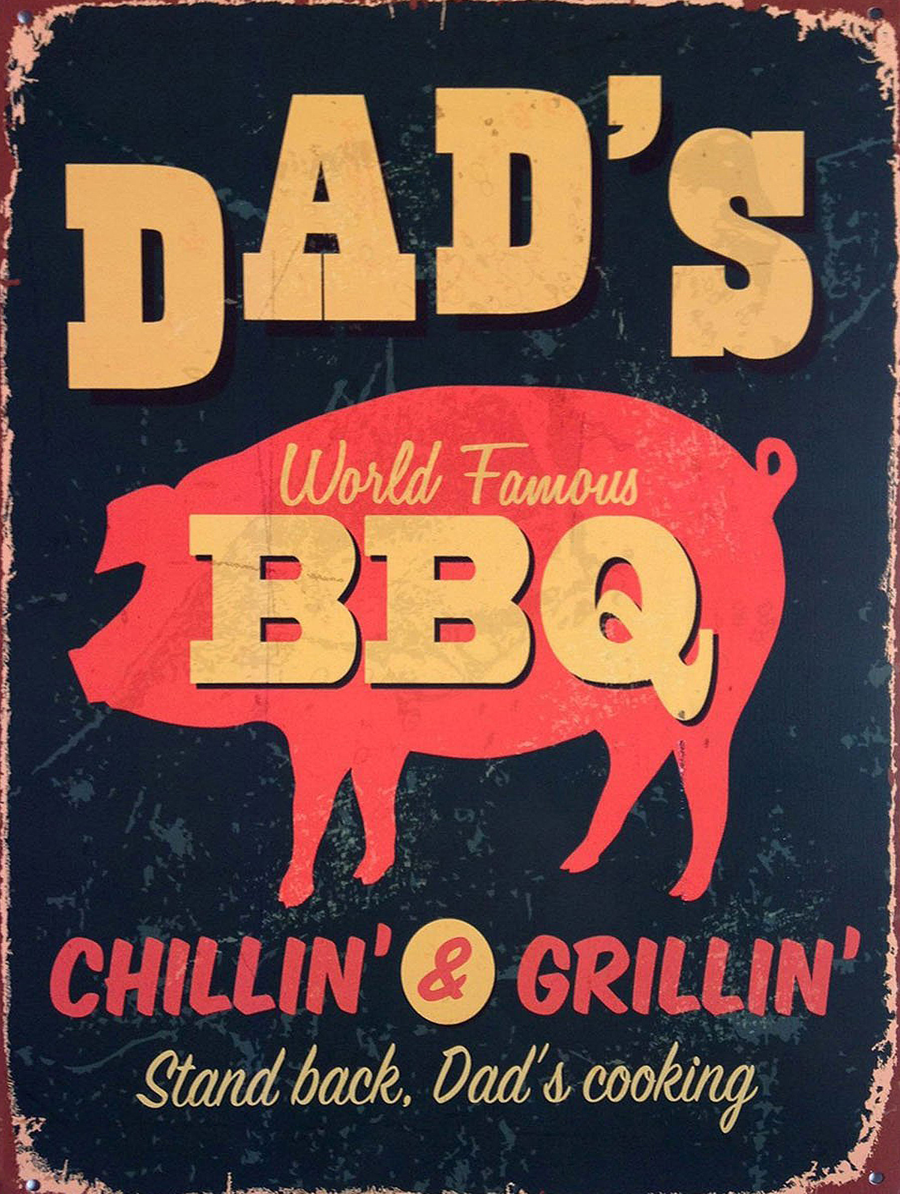 Dads BBQ, Retro Metal Sign / Fridge Magnet Bar Man Cave