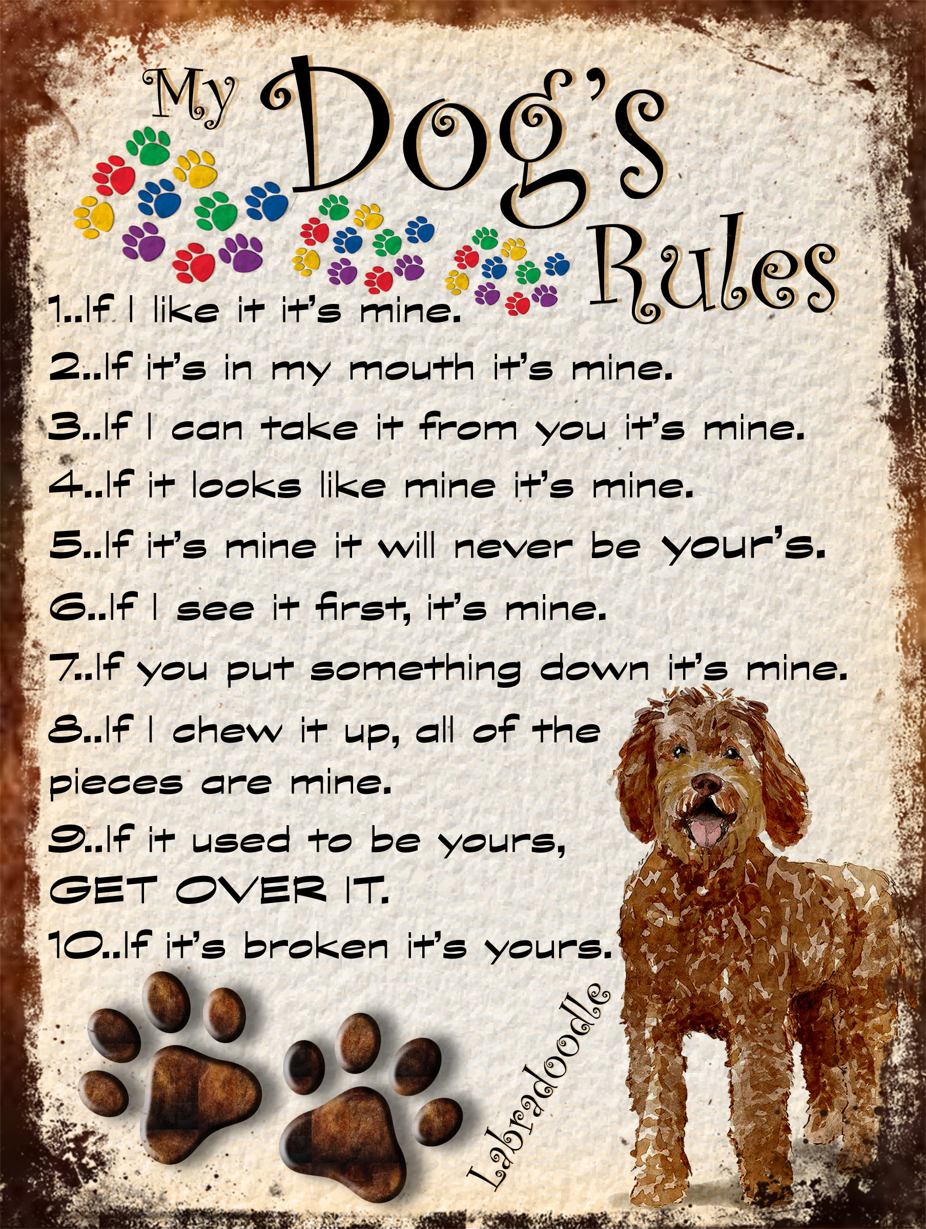 Labradoodle My Dogs Rules Retro Metal Sign / Fridge Magnet Shabby Chic