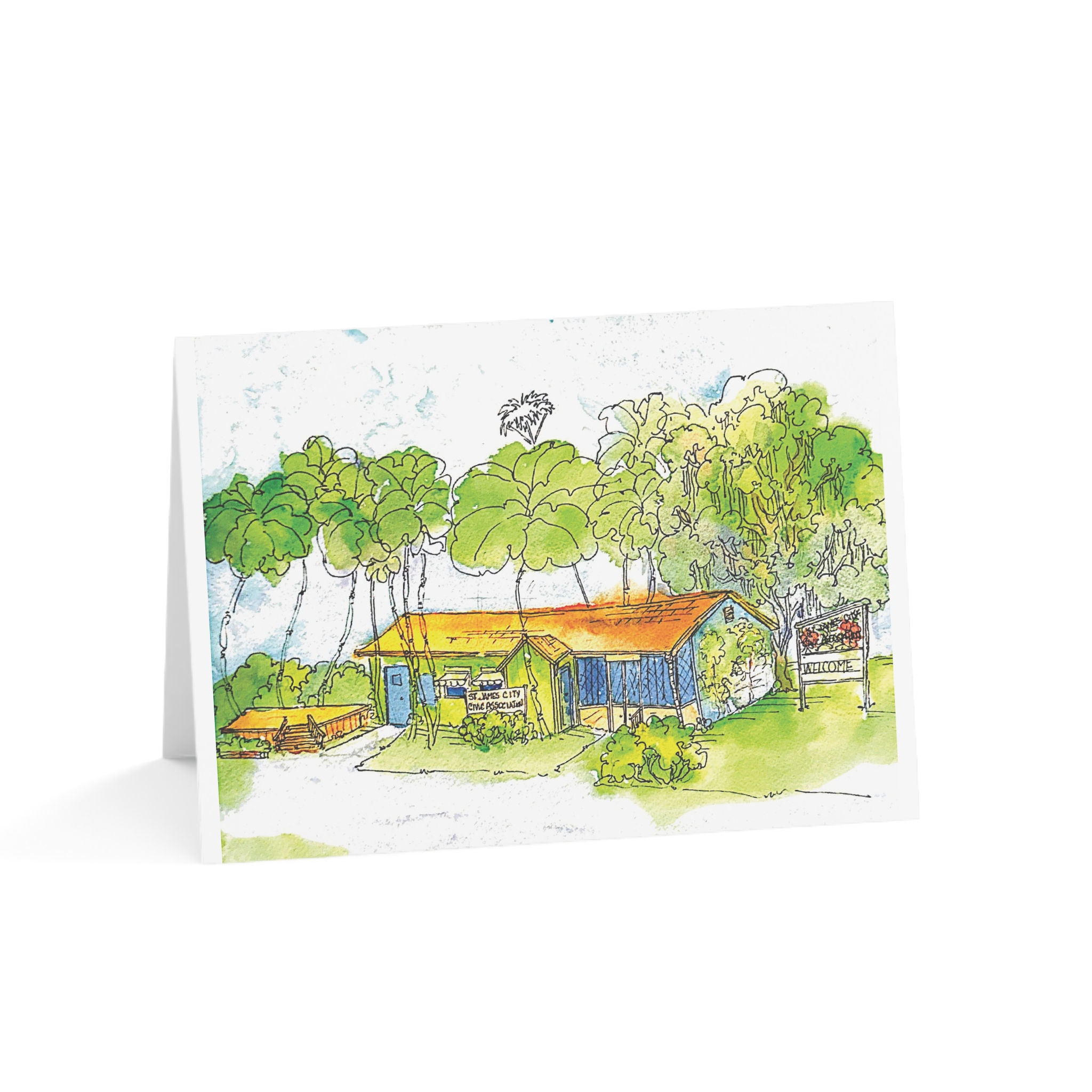 Watercolor Beach Cottage Greeting Cards — Pack of 1/10/30/50