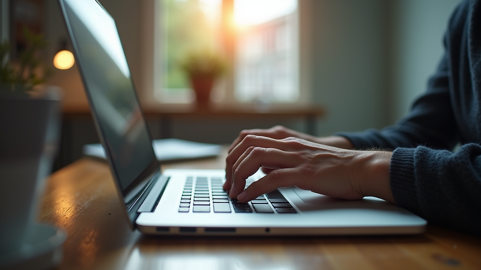 Eye-level view of a person typing an email on a laptop
