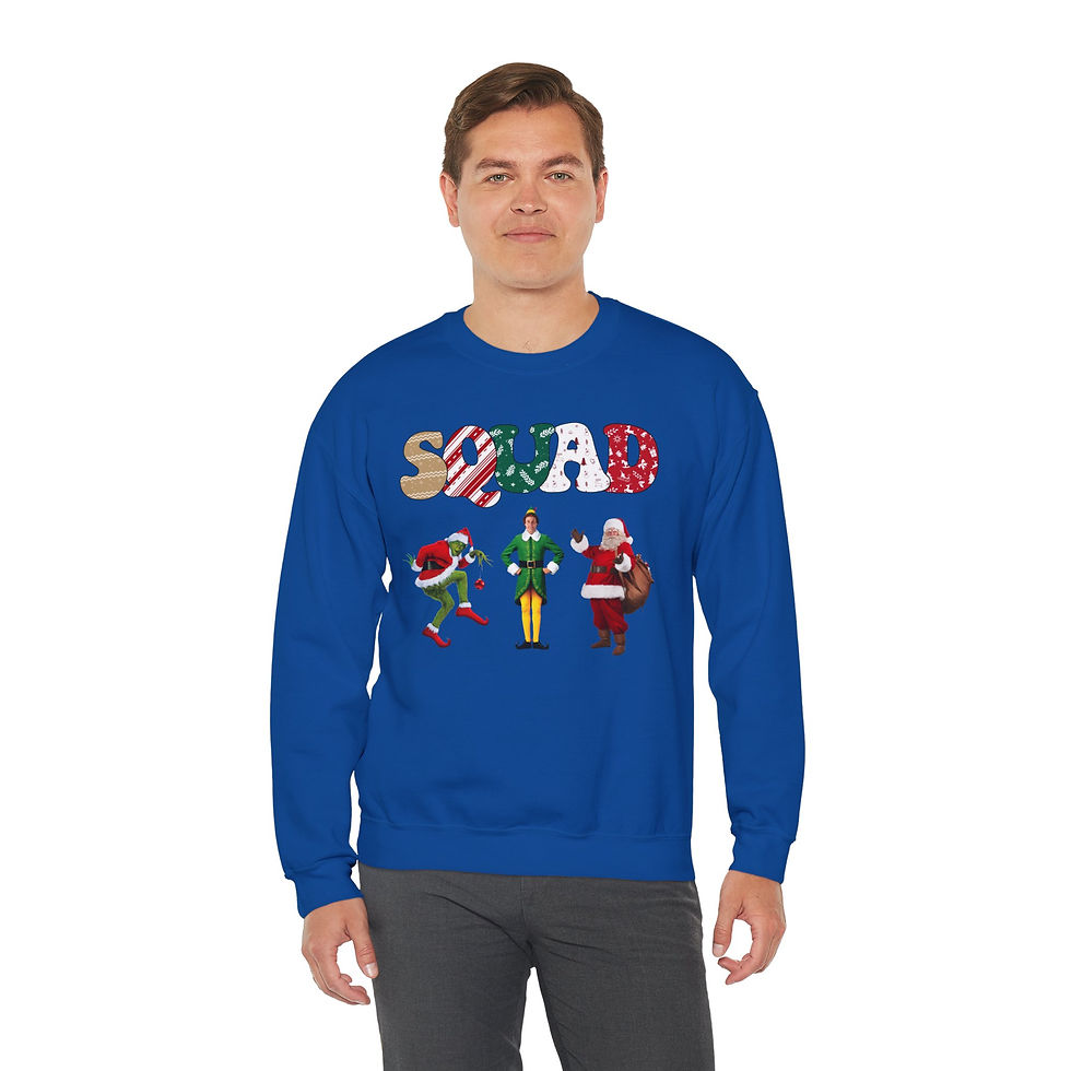 Thumbnail: Christmas Squad Sweatshirt — Holiday Elf, Santa & Buddy Graphic Crewneck
