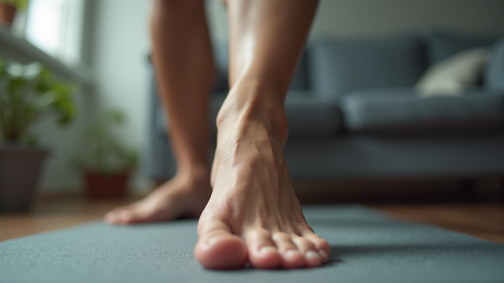Eye-level view of a rehabilitation exercise focusing on the Achilles tendon