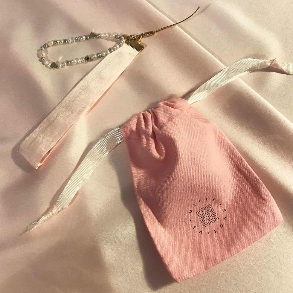 Thumbnail: Allegra Shell Pink Pearl and Silk Phone Strap
