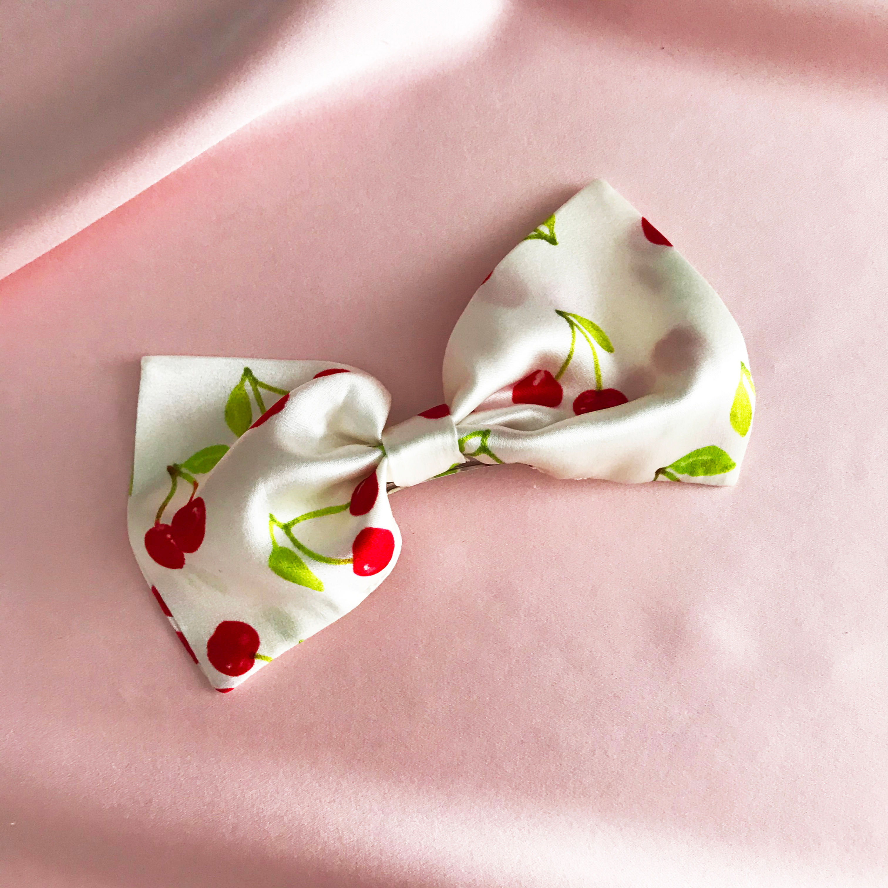 Summer Cherry Print Silk Lily Hair Bow