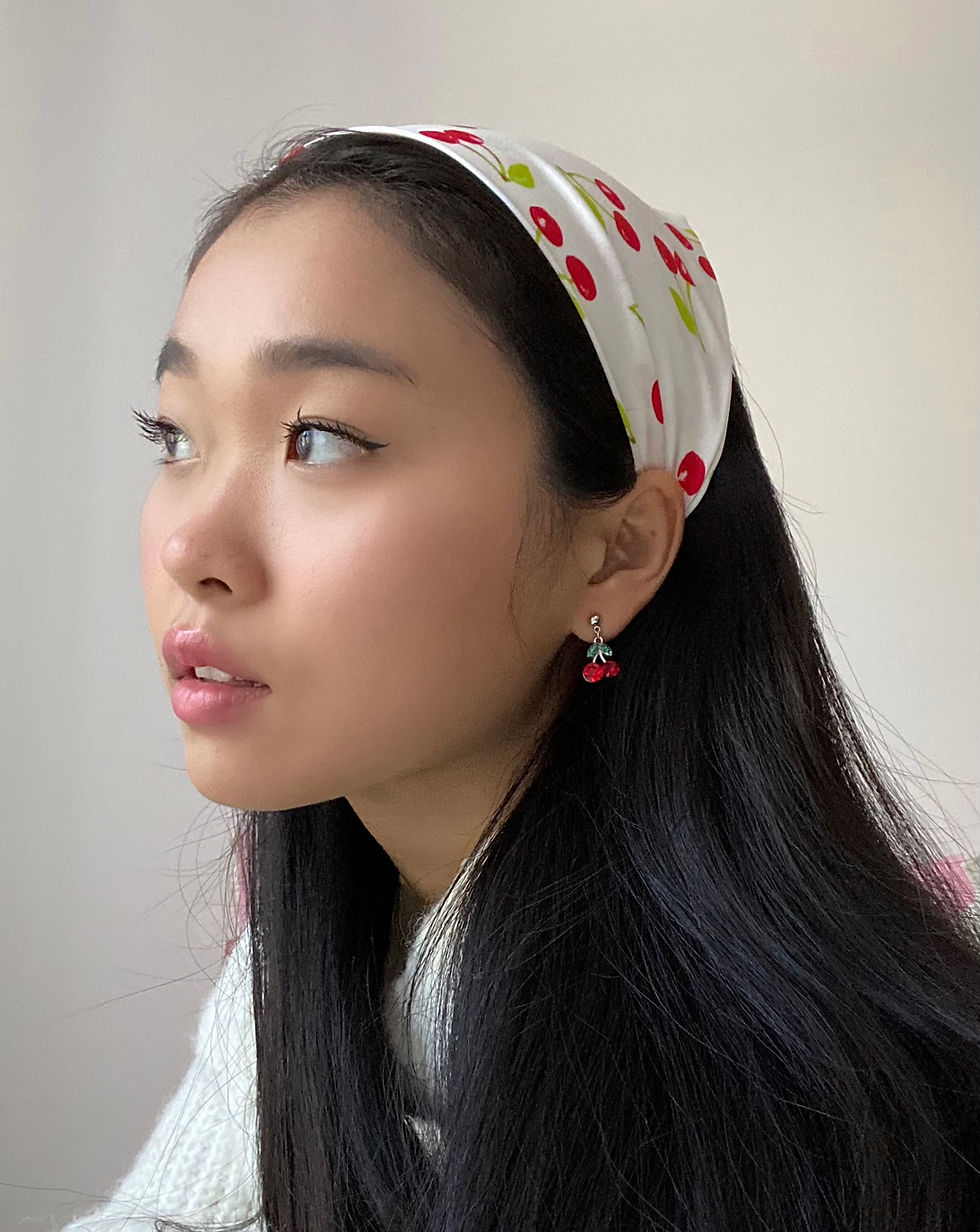 Cherry Print Silk Audrey Headscarf