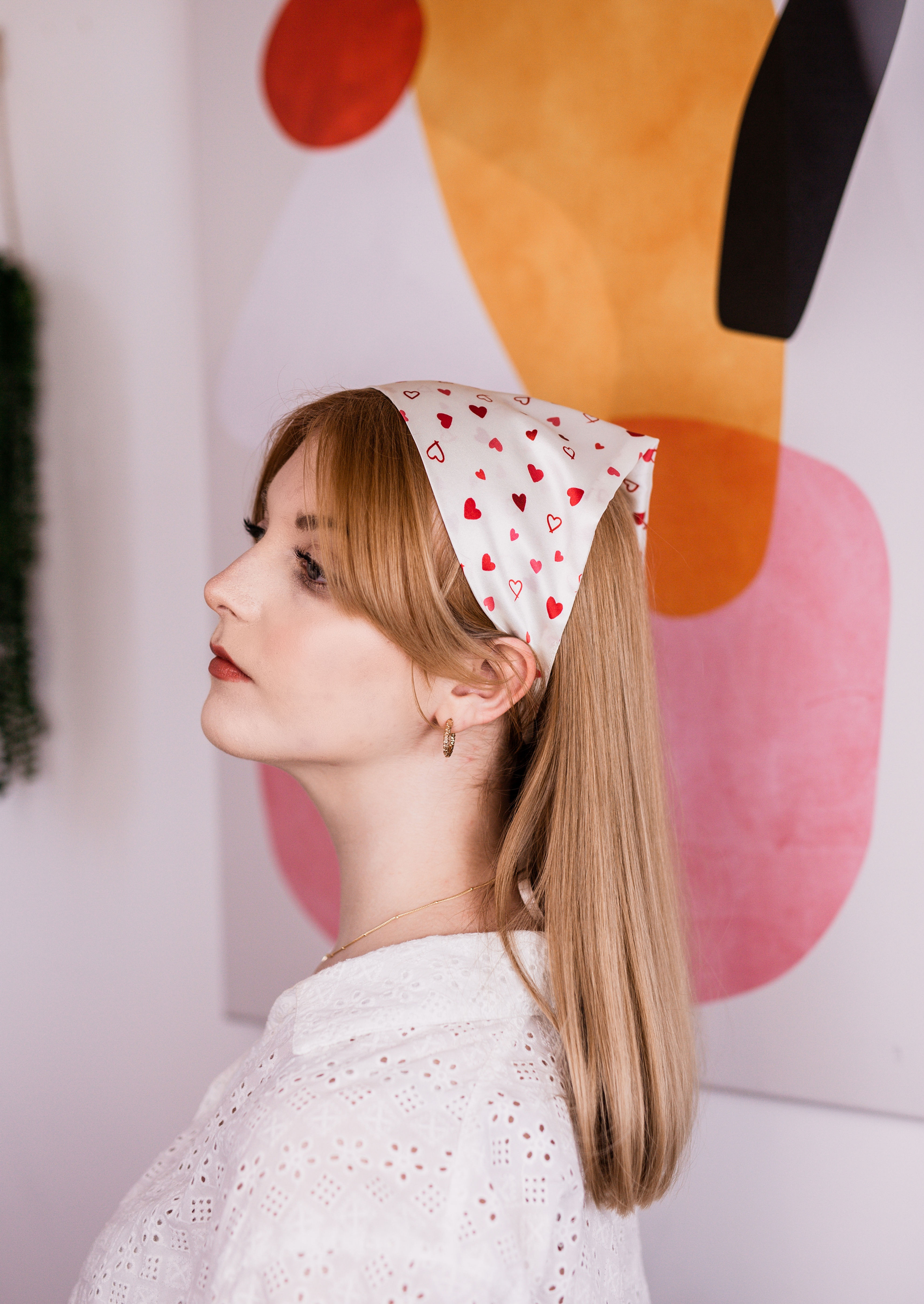 Heart Print Silk Audrey Headscarf
