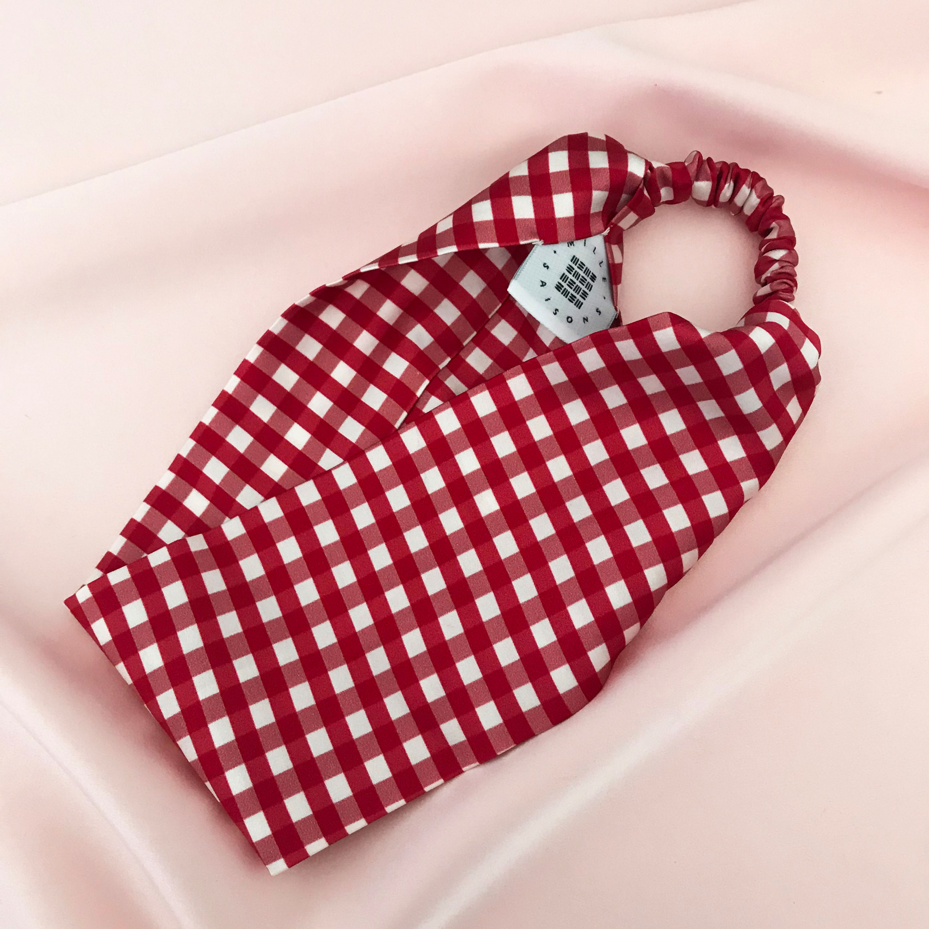 Red Gingham Print Silk Anya Headband