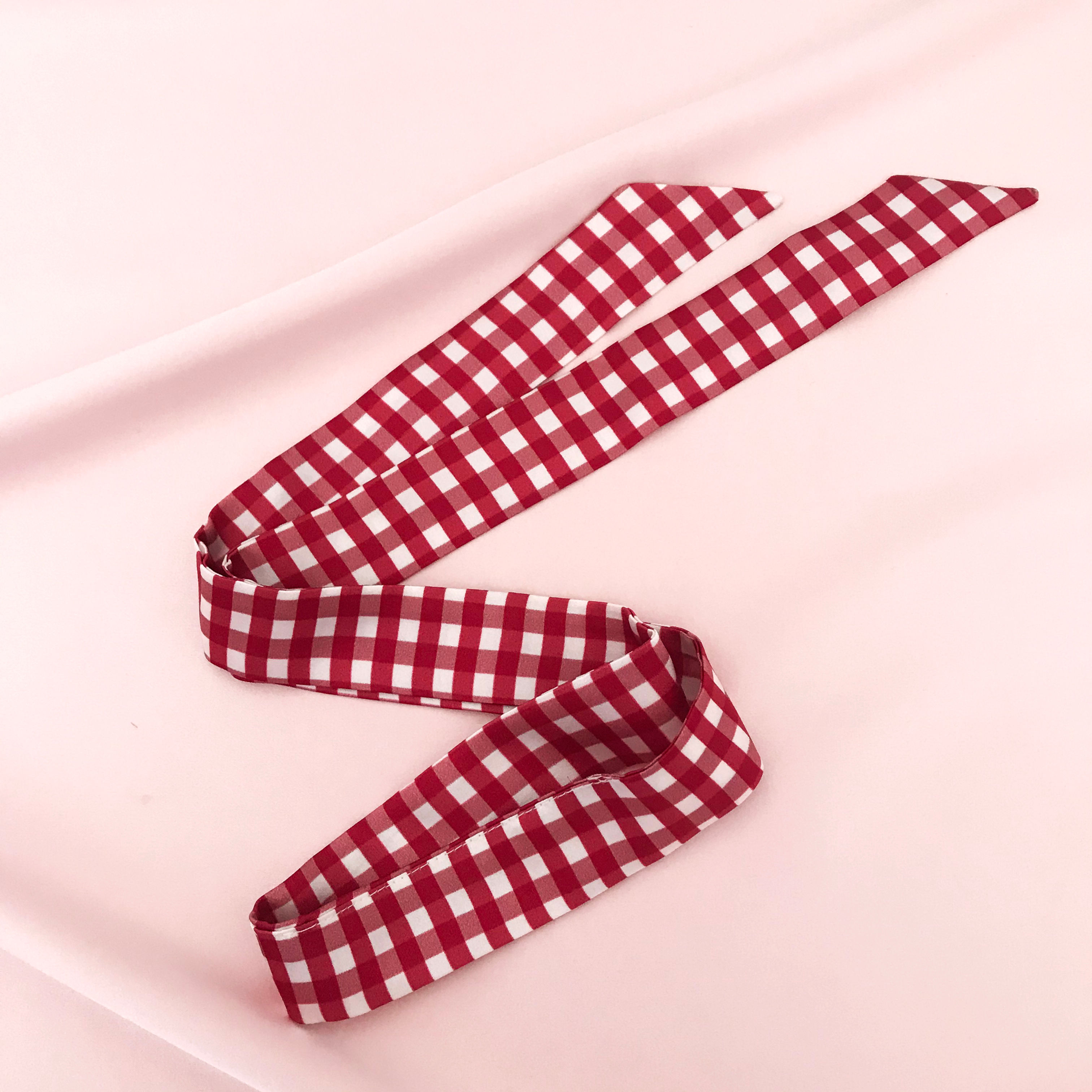 Red Gingham Print Silk Tess Hair Ribbon