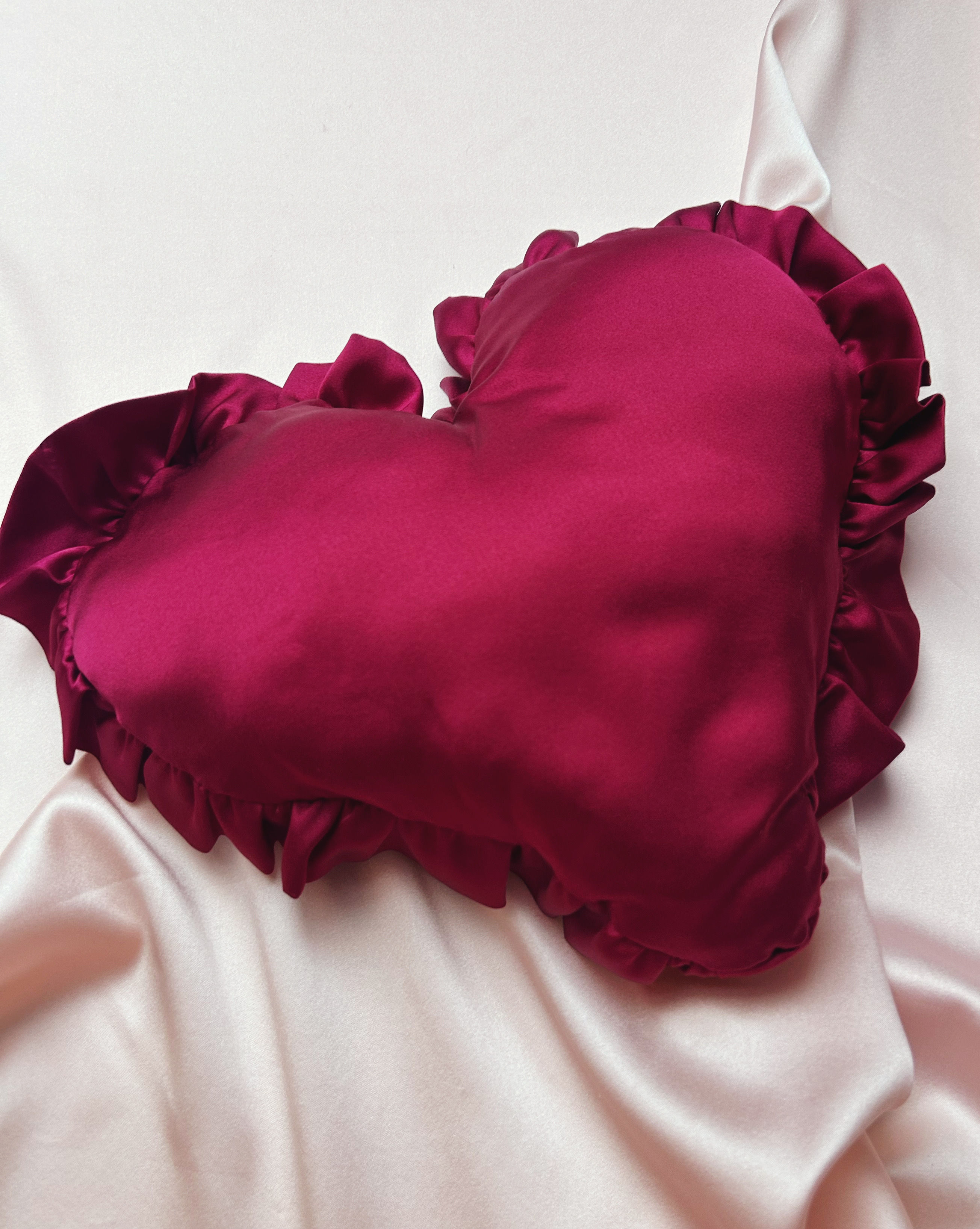 Super Seconds Burgundy Ruffle Heart Mini Cushion