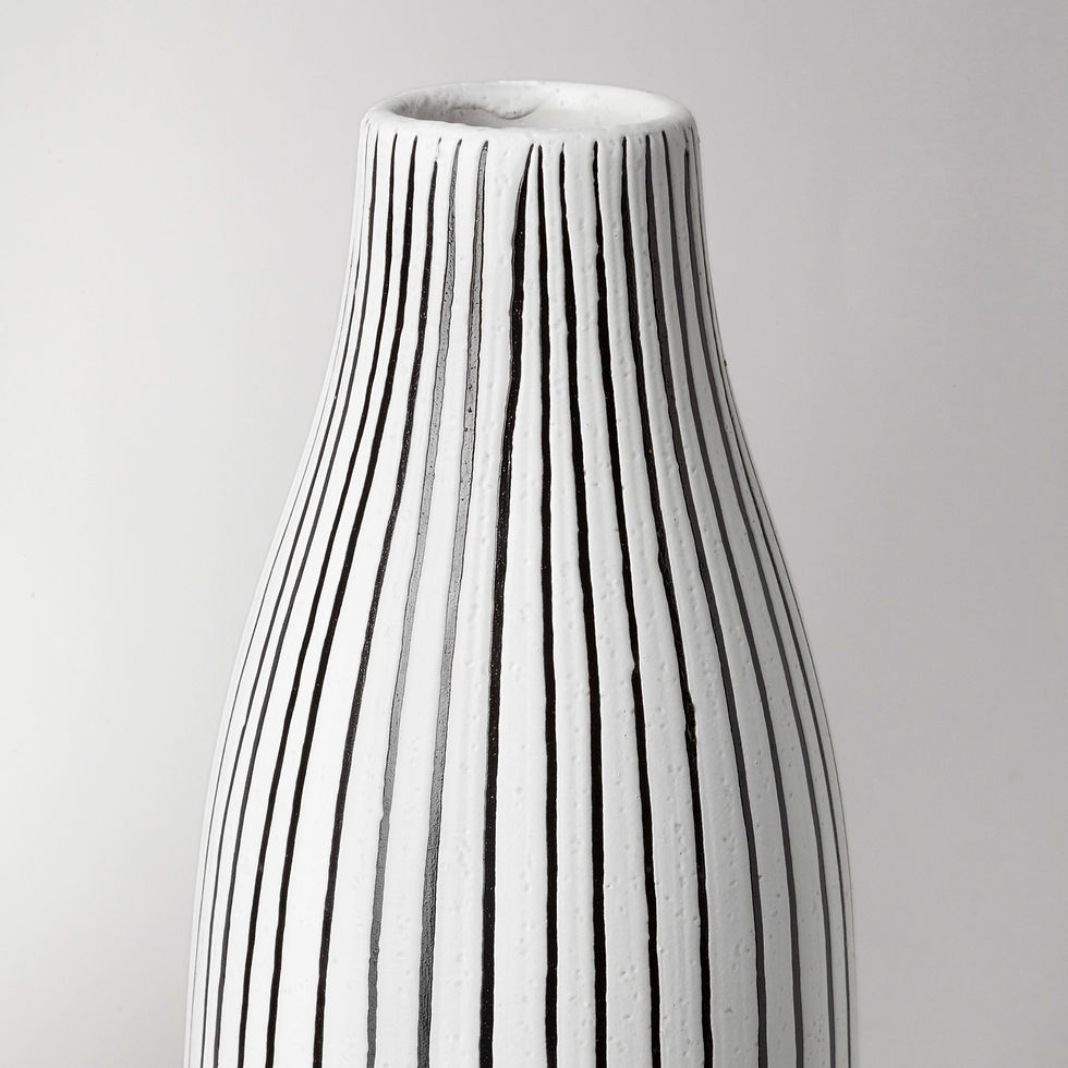 Thumbnail: 18" Black and White Pinstriope Narrow Ceramic Vase
