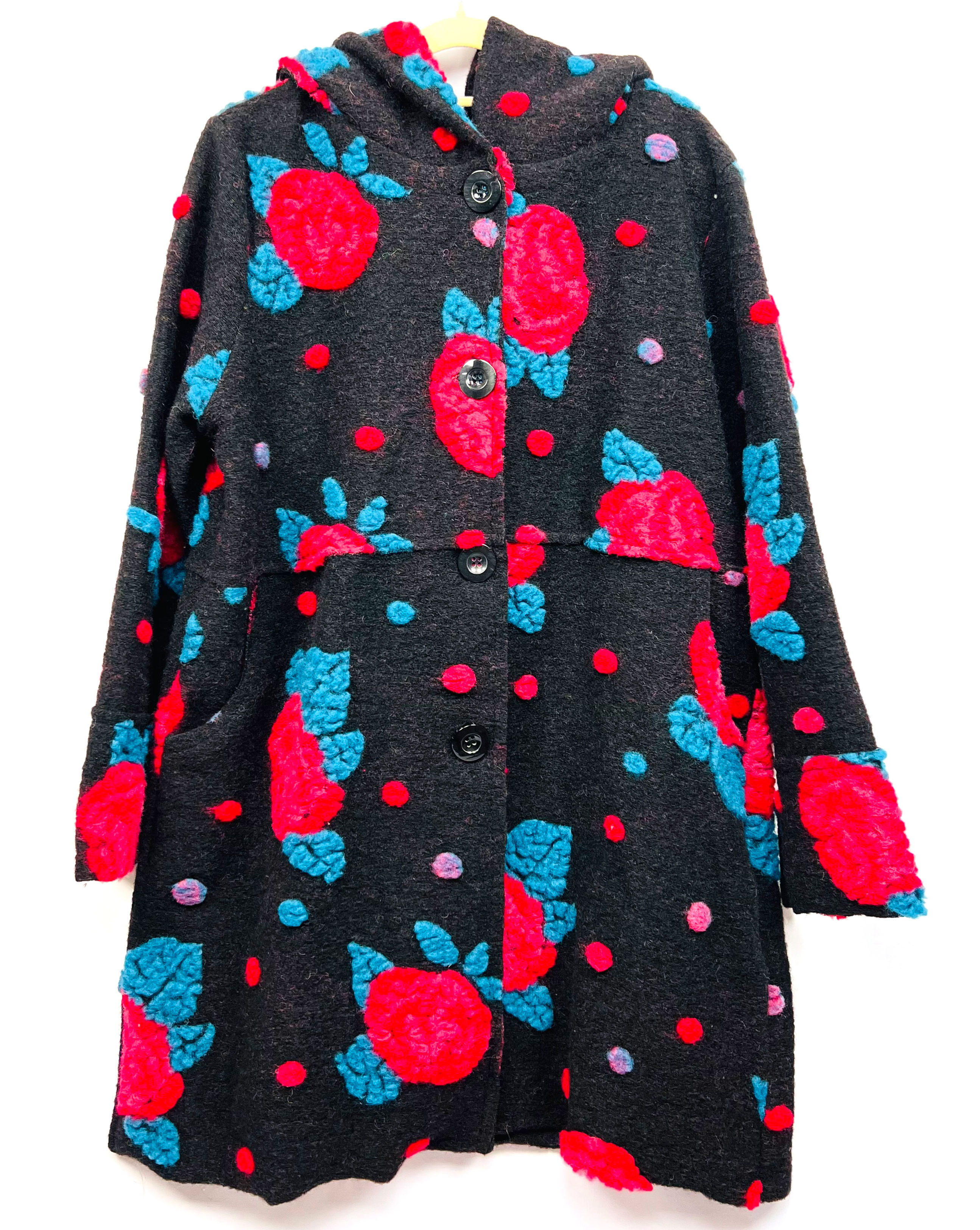 Patchwork Felt Coat Black Red  Blue