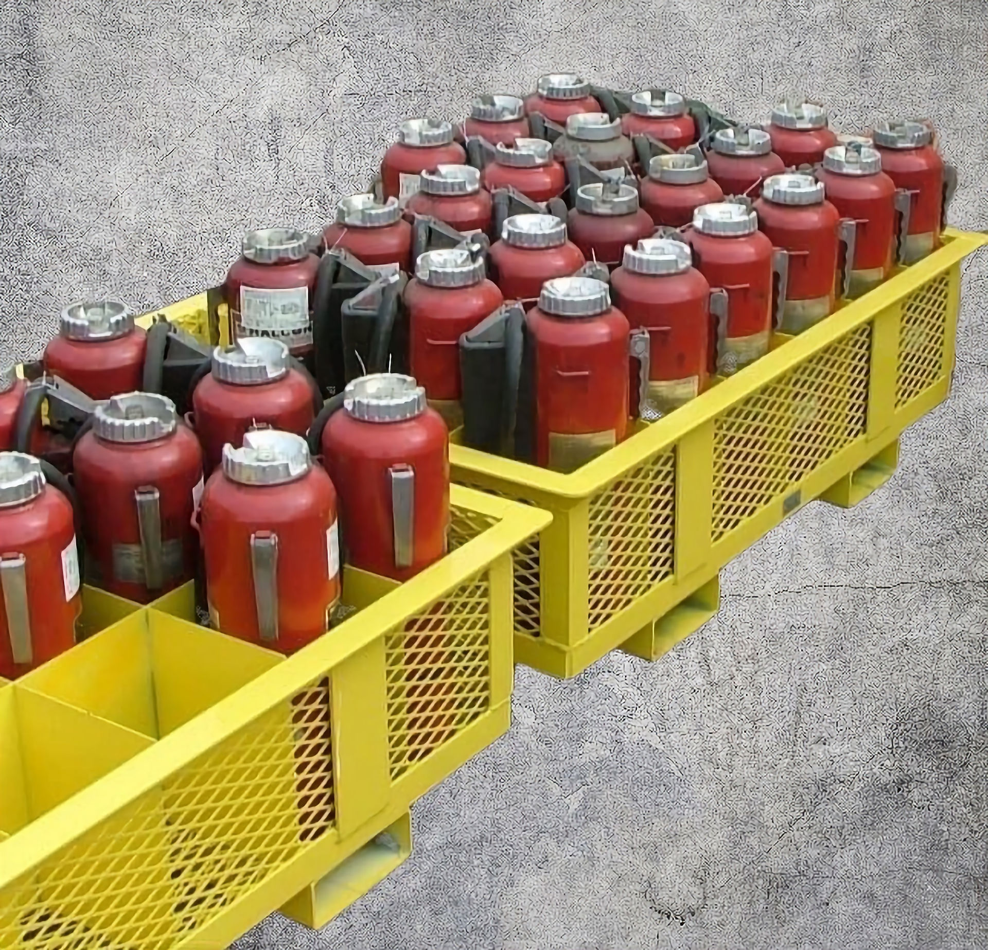 24-place fire extinguisher storage rack — OSHA 1910.157 compliant placement