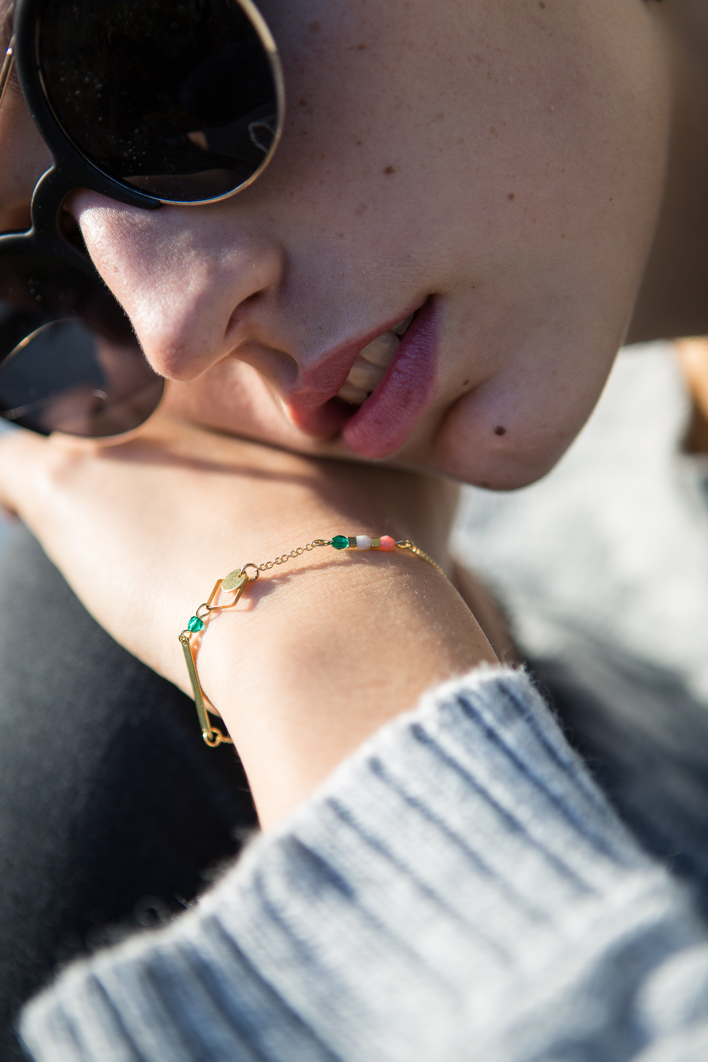 Bracelet Silex émeraude et rose