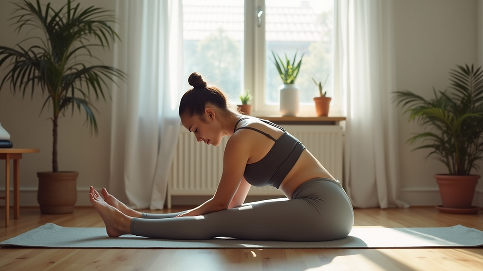 High angle view of a person doing gentle stretching exercises for pelvic health