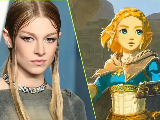 Imagem promocional do filme The Legend of Zelda com os atores Benjamin Evan Ainsworth (Link) e Bo Bragason (Zelda) em uma paisagem inspirada em Hyrule.