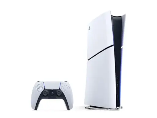 Imagem do console PlayStation 5 Digital Edition em fundo neutro, destacando o design moderno do aparelho.