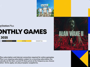 Arte promocional do PS Plus Essential de outubro/2025 com destaque para Alan Wake 2, Goat Simulator 3 e Cocoon.