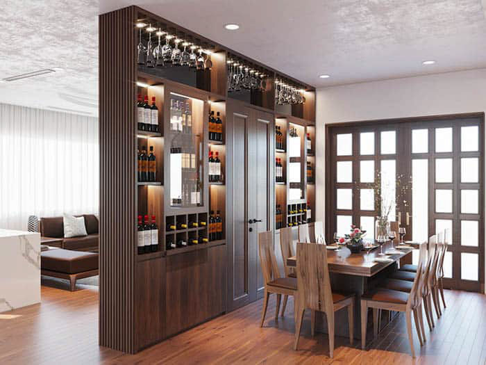 Vách ngăn kết hợp tủ rượu thời thượng