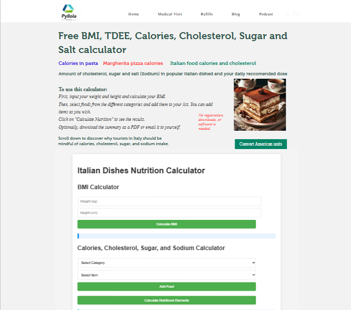 BMI and Calories calculator