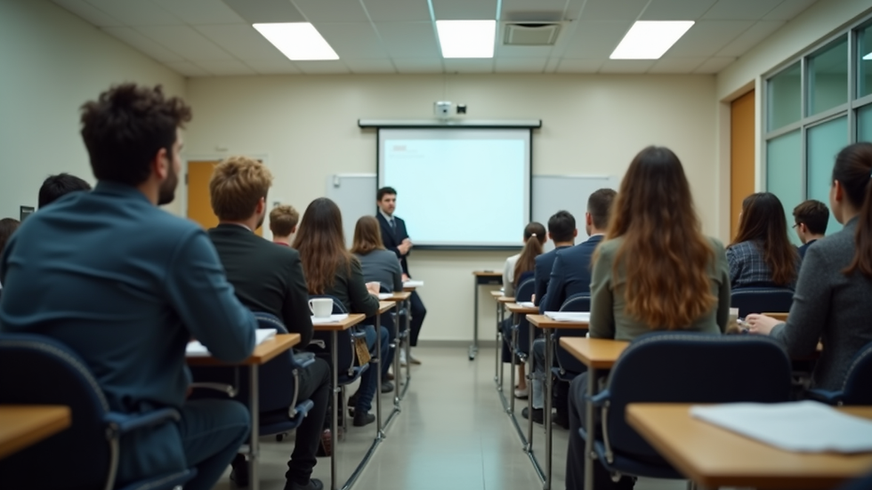 Eye-level view of a classroom with students attending a coaching session