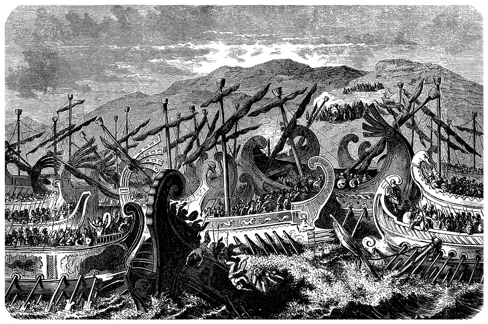 Artist rendition of an ancient Mediterranean naval battle