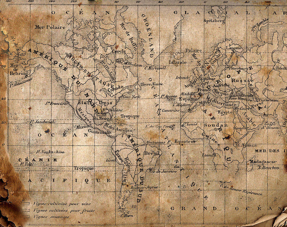 Replica world map from the age of exploration