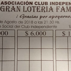 ¡Gran Lotería Familiar de la Asociación Club Independiente!