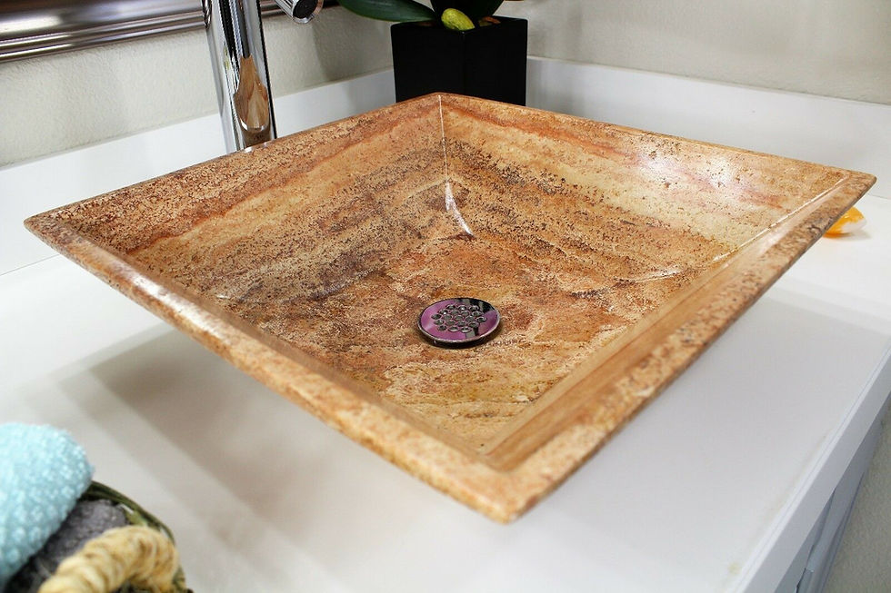 Thumbnail: Travertine Marble Sink Red Square Natural Stone