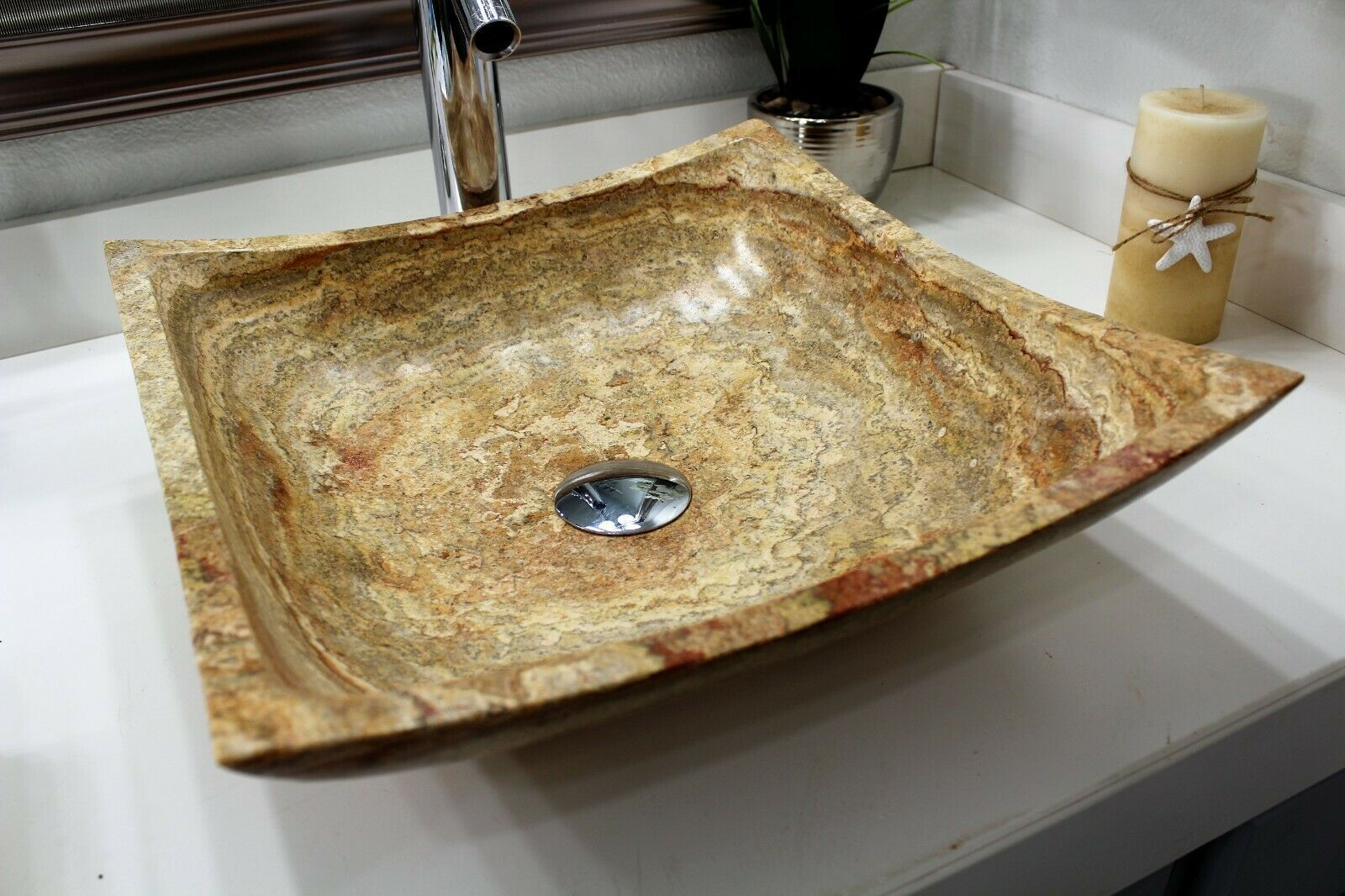 Travertine Marble Sink Square Yellow Natural Stone