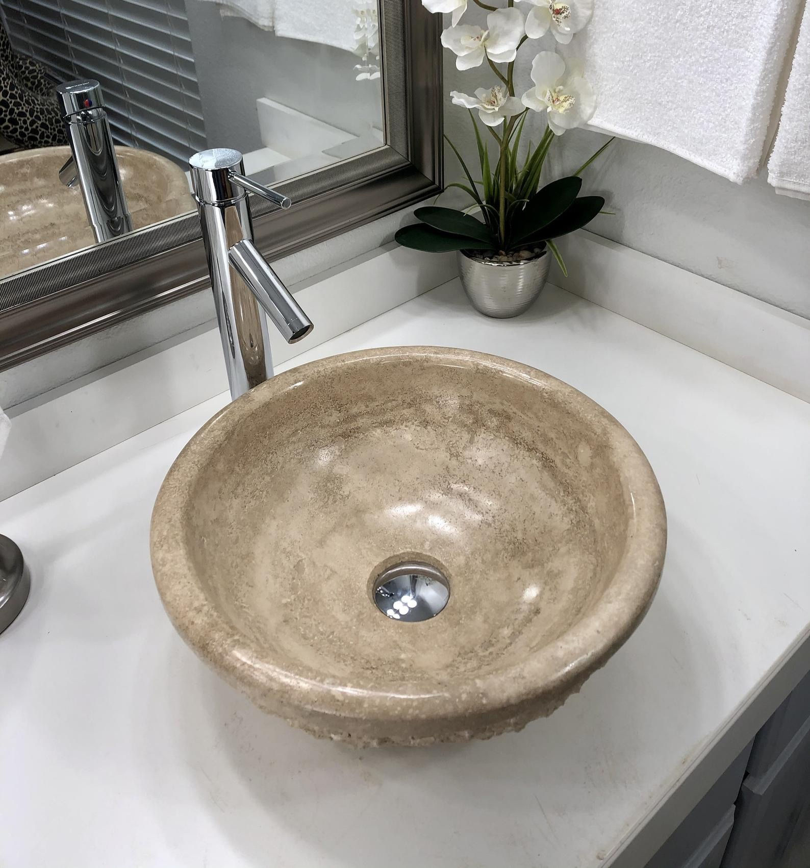 Travertine Sink Rustic Round Natural Stone