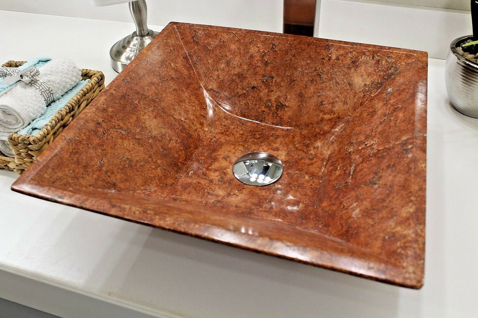 Thumbnail: Travertine Marble Sink Square Red Natural Stone
